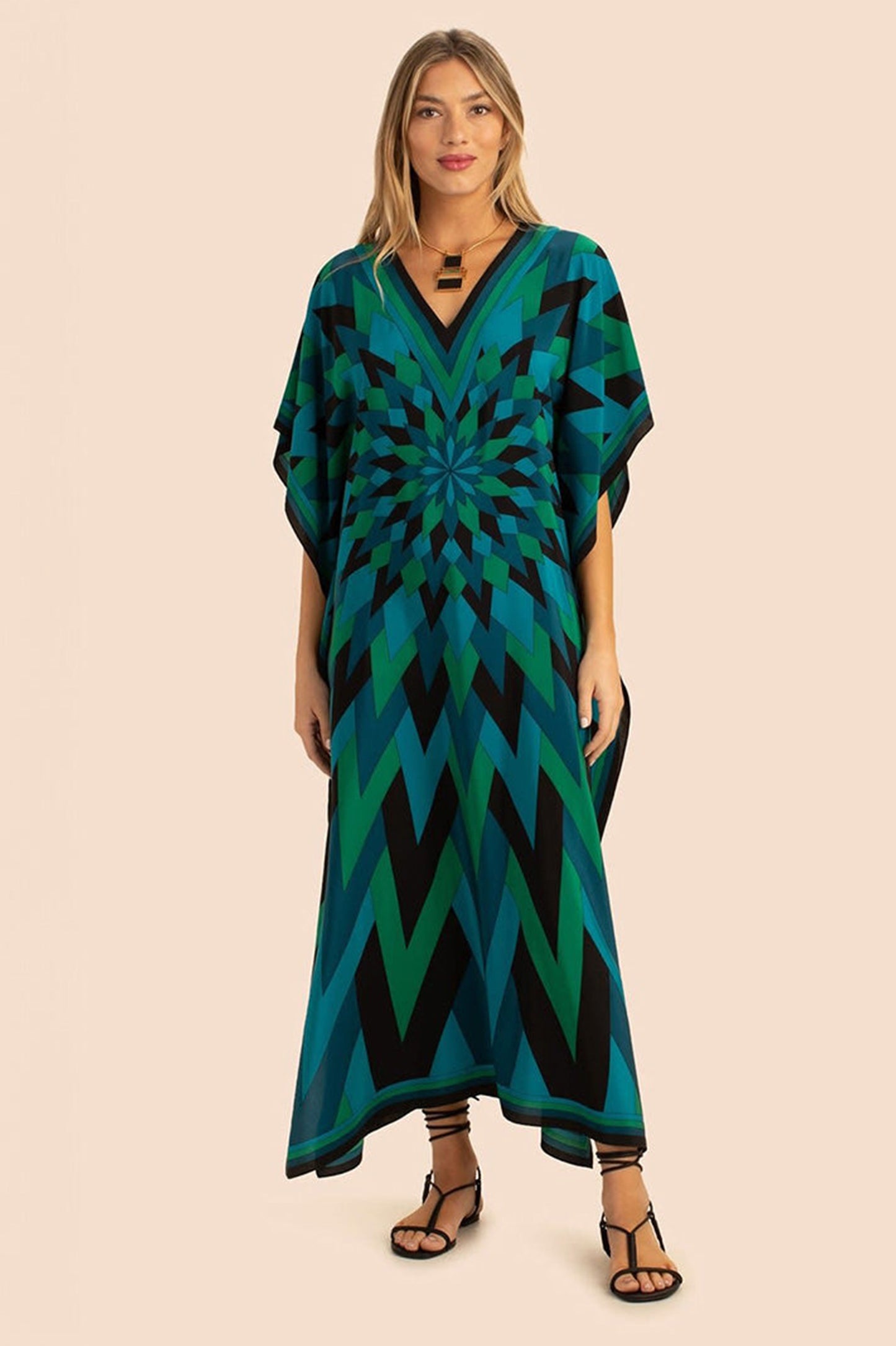 Resort Wear Green Kaftan Dress