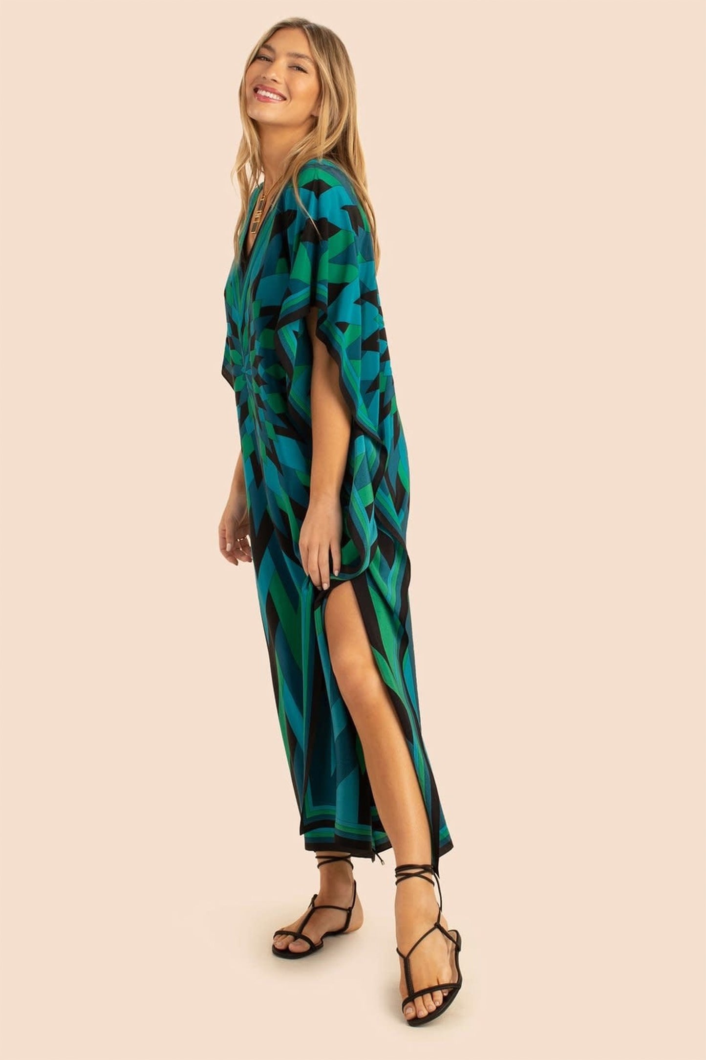 Resort Wear Green Kaftan Dress
