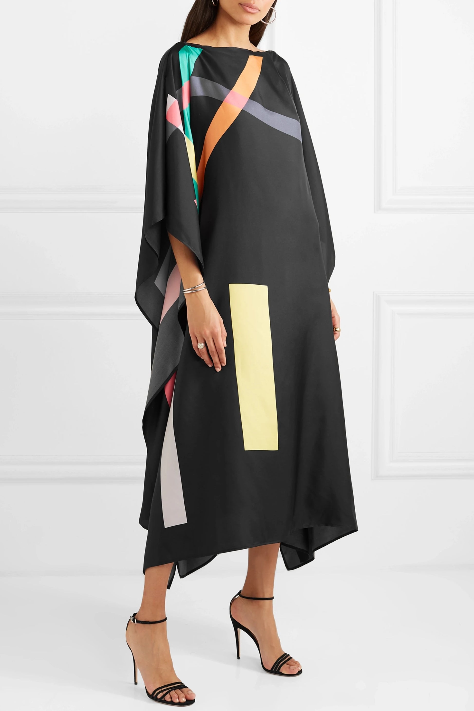 Earthen Threads Party Wear Beach Kaftan Kimono Crepe Dress-J5599