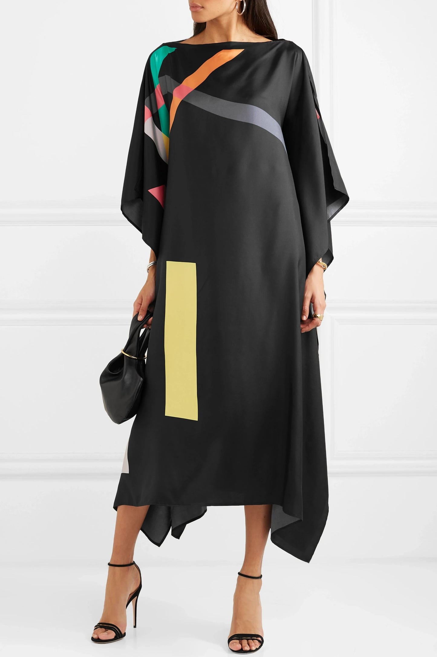 Earthen Threads Party Wear Beach Kaftan Kimono Crepe Dress-J5599