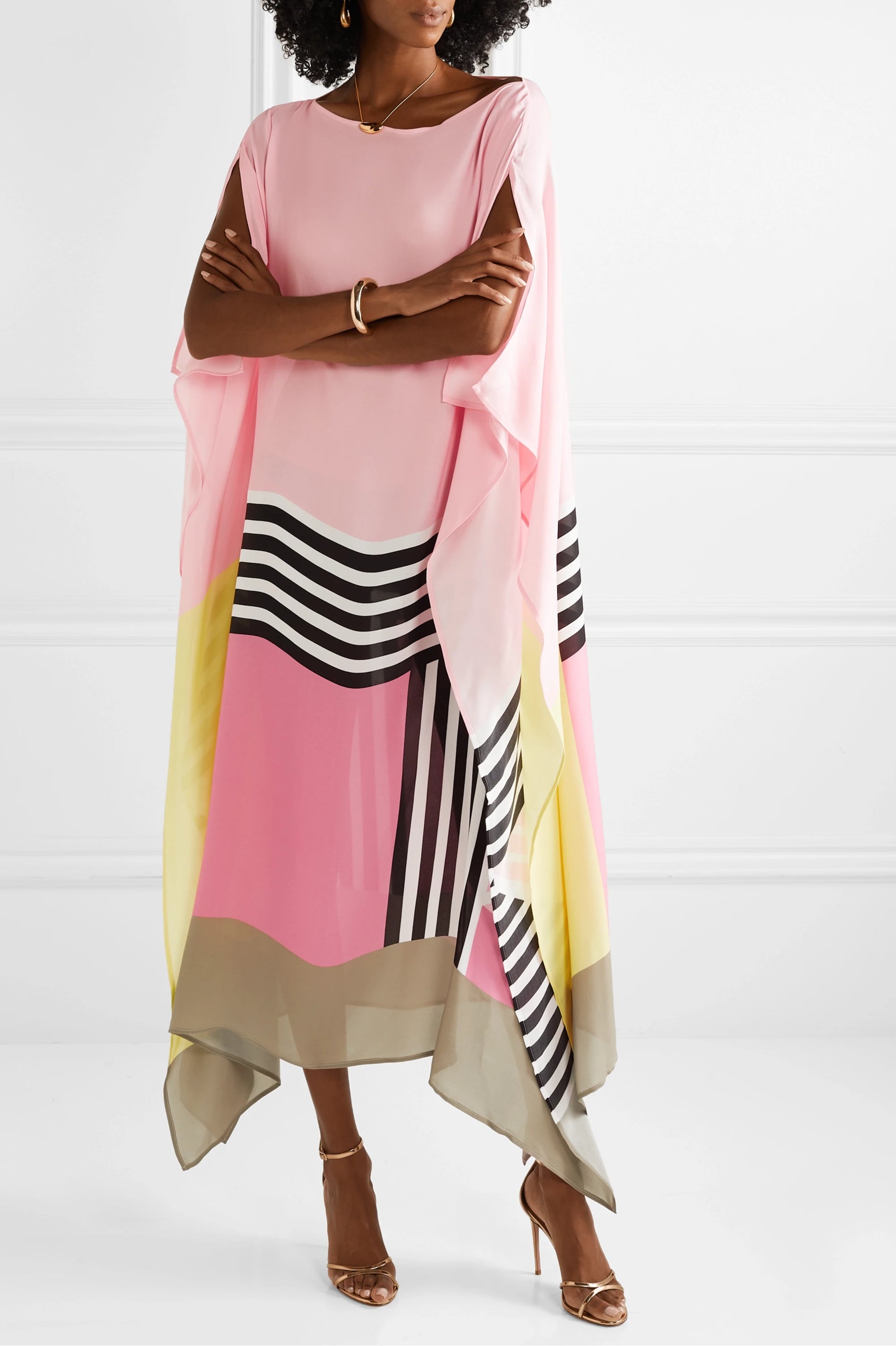 Earthen Threads Party Wear Beach Kaftan Kimono Crepe Dress-J5587